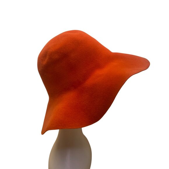 Premier Womens Orange Velour Floppy Hat Elegant Wide Brim Imported Vintage Style - Picture 4 of 10
